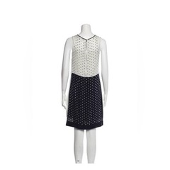 Diane Von Furstenberg Two-Tone Ivory and Navy silk Studded tunic sleaze sz 4