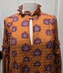 Kleid for Her Agatha Long Sleeve Mini Dress, Flower Orange, Size Large