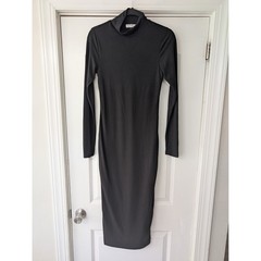 Good American Black Mock Neck Long Sleeve Sundown Bodycon Midi Dress Size 2