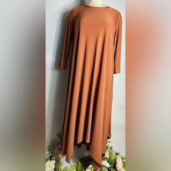 Source Unknown Long Sleeve Handkerchief Hem Dress in Caramel