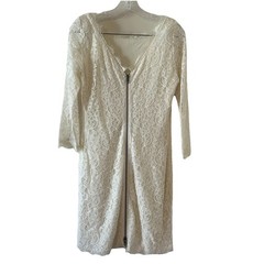 Diane Von Furstenberg DVF Zarita Ivory Stretch Lace Bodycon Full Zip Dress Sz 10