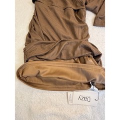 Dazy Brown Ribbed Surplice Wrap Long Sleeve Ruched Bodycon Mini Dress Size M NWT