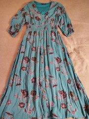 New J. Glee Dress Sz L (8-10) Stripes Midi 97% Cotton Short Sleeves Maxi Floral