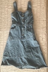Ron & Ron Womens Medium Denim Button Front Midi Dress Sleeveless Raw Hem Pockets