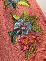 Boston Proper Coral Bohemian Dress V-neck Floral Beaded Embroidery Sz L NWT