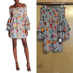 Nicole Miller Layered Cold Shoulder LongSle Dress