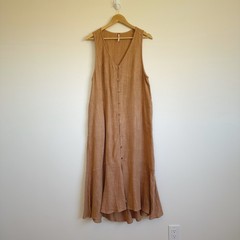 Free People Textured Cotton Button Down Ruffle Maxi Dress Medium Beach Cottage