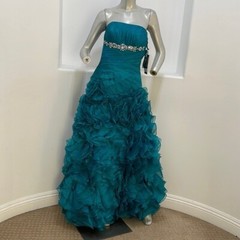 BICICI & COTY Strapless Teal Gown Rhinestones accent Size S Special Occasion NWT