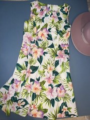 Dress Barn Tropical Hibiscus Flower Dress 10 Belt Loops Palm Vacation Sleeveless