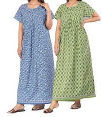 Cotton Round Neck Nighty/Maxi Combo for Women (Pack of 2 Pcs)