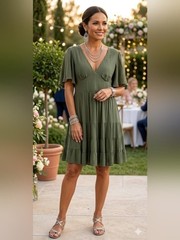 NWT B Darlin Olive V-Neck Mini Dress with Flutter Sleeve size Large 13/14