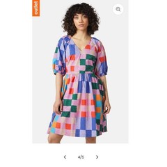 Gorman Patchwork Geometric Organic Cotton Mini Dress Size 18 Puff Sleeve Dress