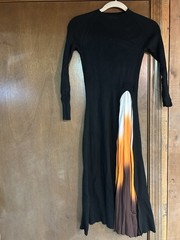 Ribbed Knit Midi Dress Long Sleeve Crew Neck Colorblock