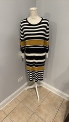 Black, Rust And White Long Sleeve Sweater Dress