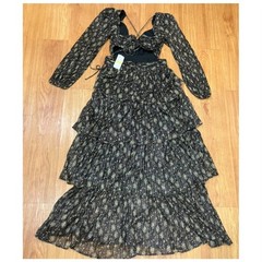 ASTR The Label Anora Floral Tiered Long Sleeve Maxi Dress M