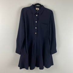 Tuckernuck Navy Blue Crepe Callahan Shirt Dress Ruffle Hem Size Large