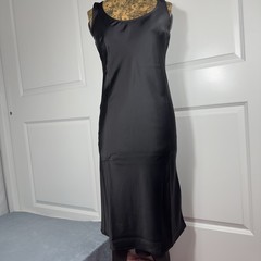 Calvin Klein Satin Slip Dress Black Midi Sleeveless Round Neck Size 2