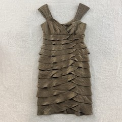 LONDON TIMES DRESS 8 BRONZE METALLIC TIERED RUFFLE COCKTAIL SHEATH SHIMMER EVENT