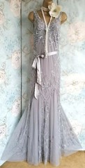 Lanamarie Ariella grey beaded lace 20s Gatsby Occasion wedding evening dress 8