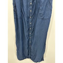 Long Tall Sally Tencel Button Front Midi Dress Blue Chambray Pockets US 8