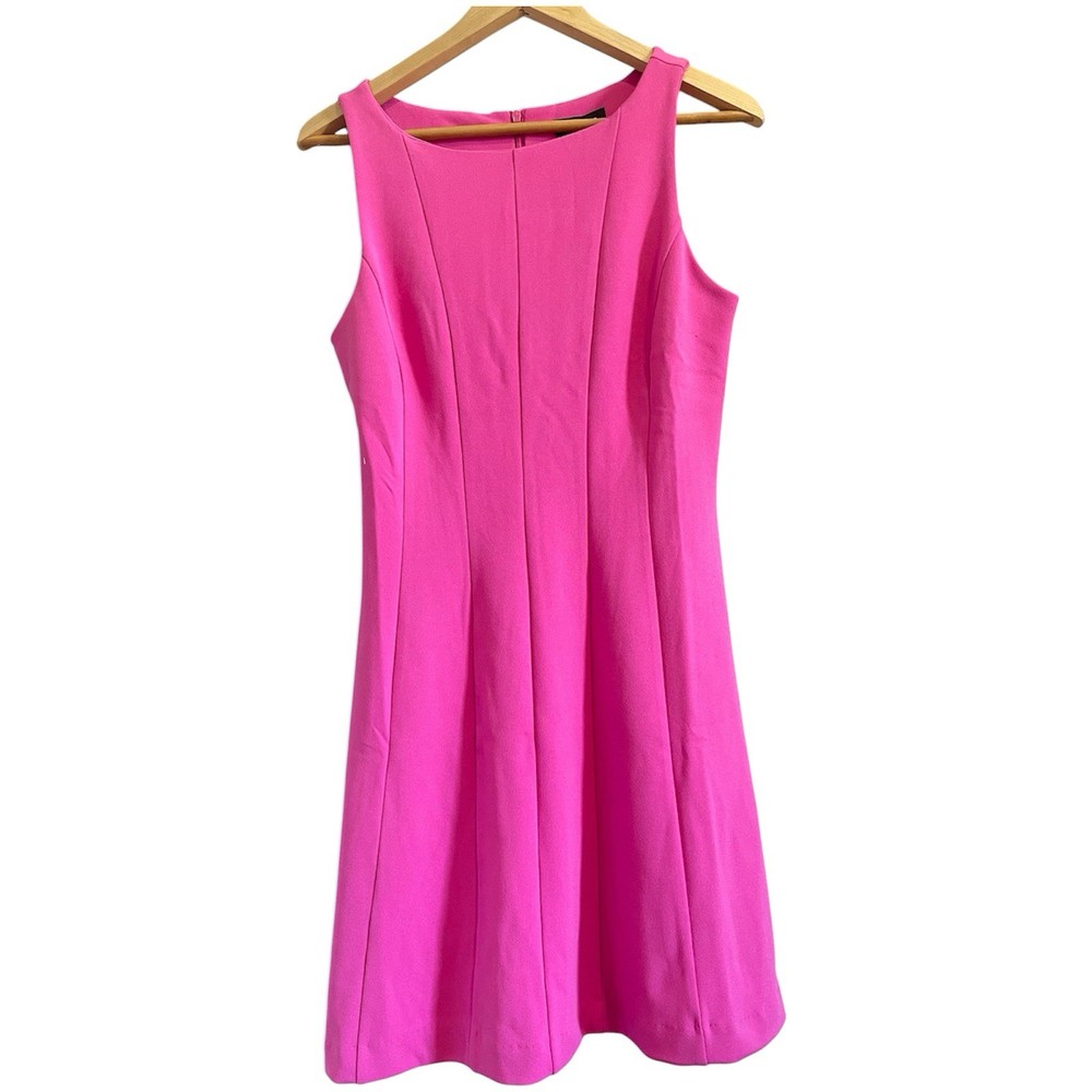 Express Pink Solid Fit & Flare V-Neck Sleeveless Short Zip Dress S