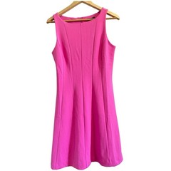 Express Pink Solid Fit & Flare V-Neck Sleeveless Short Zip Dress S