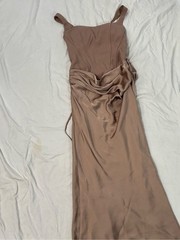 Elegant Taupe Ruched Satin Mermaid Dress