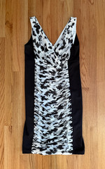 NWT White House Black Market Size 14 Ruched Sheath Dress Black w/ White (B6)