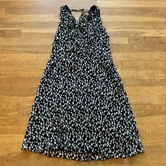 Jonathan Martin black white dot mash ruffle a-line knee length dress sz 14 b11