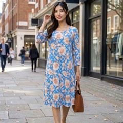 Ruby Rd. Jersey Stretch Fabric No Collar Dress Floral M