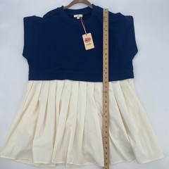 Entro Size Small Blue Textured Pullover Mini Pleated Sweatshirt Tiered Dress NWT