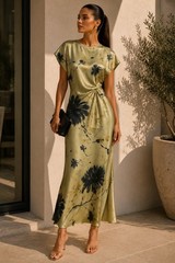 ZARA Viral Satin Effect Draped Midi Dress Womens M Wedding Guest Date Night