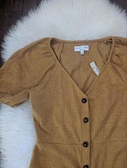 NWT NEW Madewell Texture and Thread Button Front Puff Sleeve Mini dress XS