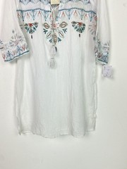 Laraethnics White Printed Tunic Dress Tassel Tie 3/4 Sleeve Lightweight UK L New
