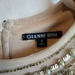 Gianni Bini Long Sleeve Champagne Sequin and Pearl Embellished Mini Dress