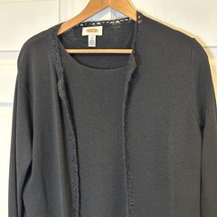 Vtg Talbots Knit Dress Cardigan Set M Black Wool Jersey Knit Blend Minimalist