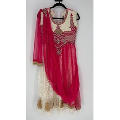 EMBROIDERED PARTY DRESS FLAWED BROKEN ZIPPER SZ 34 SMALL PINK IVORY