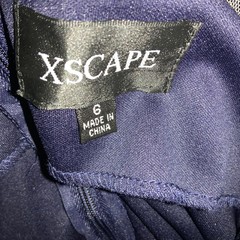Xscape navy blue cocktail midi dress Sz 6 lace top ruched skirt