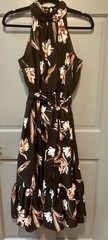 Black Brown White Floral Mock Neck Sleeveless Midi Dress Size S