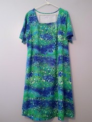 Jessica London A Line Midi Dress 22/24 Blue Green Ocean Print Square Neck Beachy
