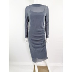 Miou Muse Gunmetal Gray Metallic Mesh Midi Dress Size S Cocktail NEW