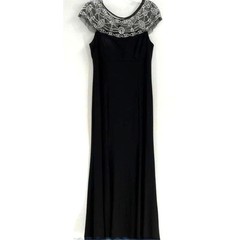 R&M Richards Illusion Beaded-Trim A-Line Gown Black Size 10 Formal Dress
