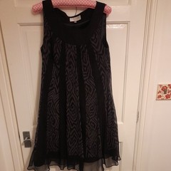 Laura Ashley lined purple black silk smock dress 12 Excellent condition.