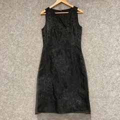 VINTAGE Ojay Dress Womens Size 10 Black Floral Line Shift Sleeveless 33706