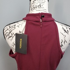 Woosea Maxi Dress Womens Large Burgundy Empire Waist Stretch Halter Back Zip