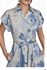 NWT Donna Karan NY Collared Short-Slv Dress, Grommet Belt, 10, Tempest, $189