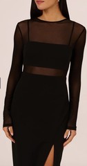 NWT Adrianna Papell Knit Crepe Column Gown Black Illusion Mesh Dress Sz 4
