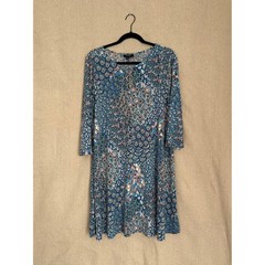 MSK Blue Peacock Paisley Print 3/4 Sleeve Keyhole Ring Shift Dress XL