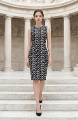 Calvin Klein Women’s Pencil Dress Size 6 Black White Geometric Office Business