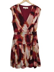 Taylor Womens XL Abstract Print Chiffon Belted Fit & Flare Wrap Dress Classic